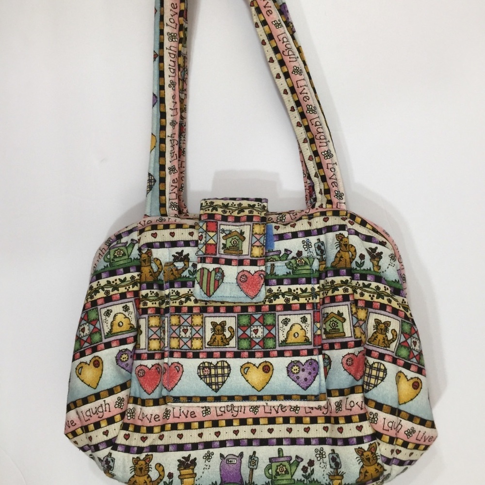 Colorful Cat “Live Laugh Love” shoulder bag